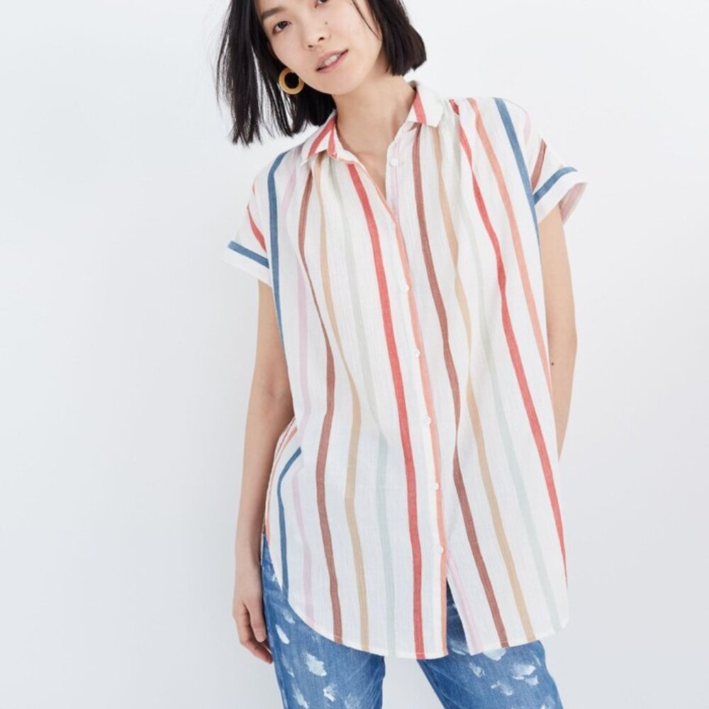 Madewell Gauze Central Tunic Shirt in Rainbow Stripe, Size XXS, L8385
